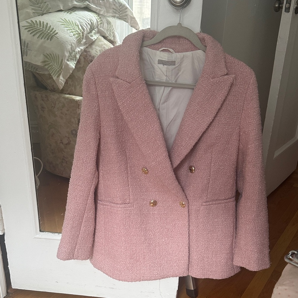 H&M Pink Bouclé Double-Breasted Blazer Jacket